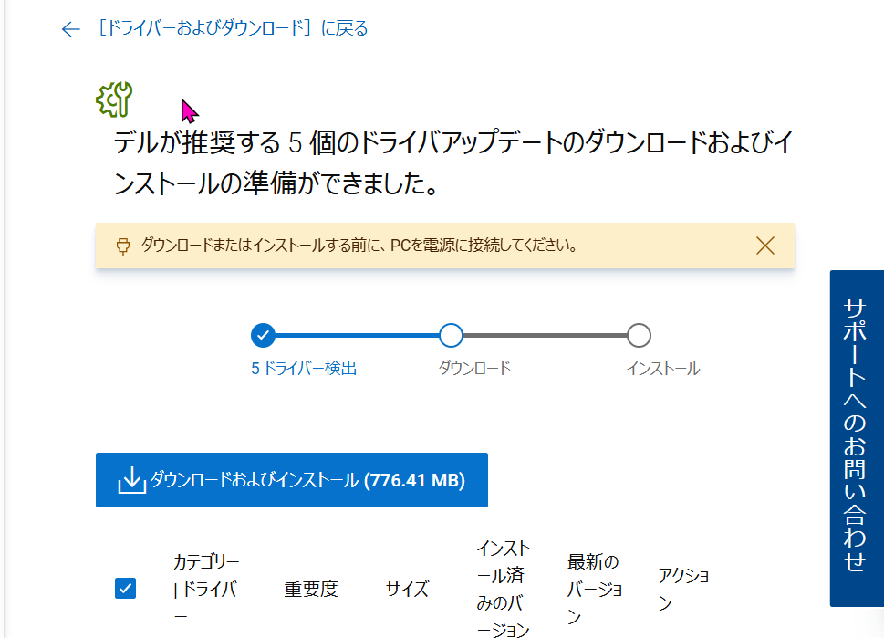 Dell公式サポートで5個のドライバーアップデートが検出された実際の画面